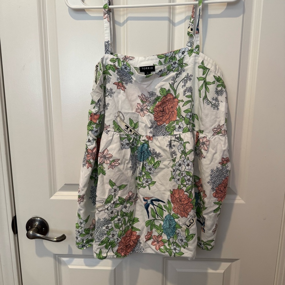 Torrid Floral Print Blouse - White and Green
